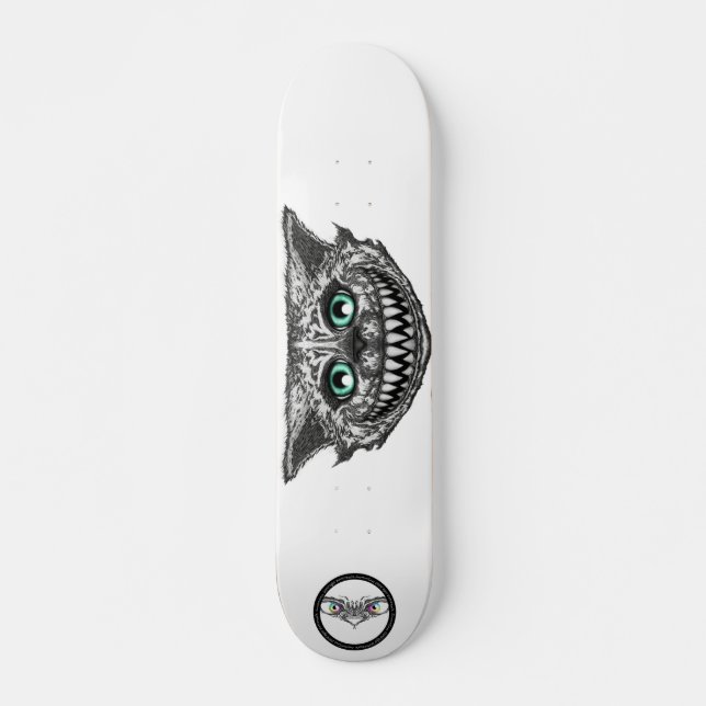 Skateboard Cheshire, chat, ligne noire et blanche sourire (Devant)