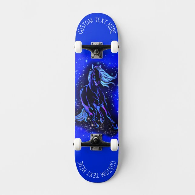 Skateboard Cheval Bleu Courant Dans Starry Texte De Nuit Skat (Recto)