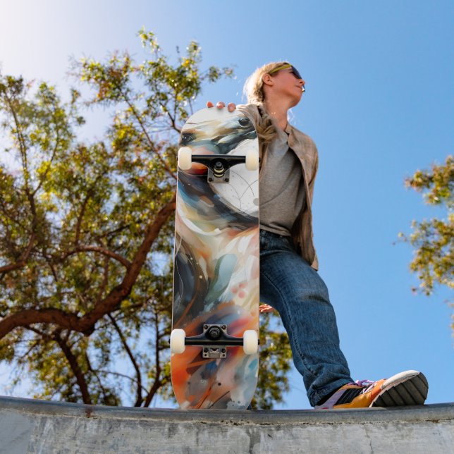 Skateboard Cheval courant à l'aquarelle abstraite (Extérieur 1)