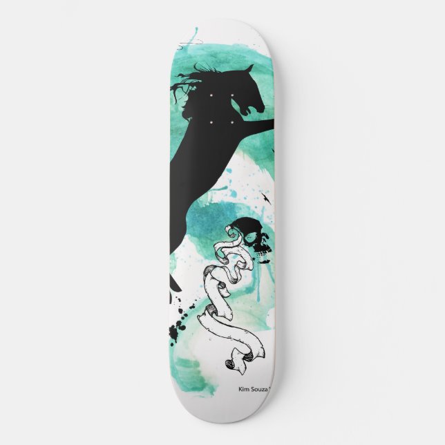 Skateboard Cheval de couleur d'eau - planche à roulettes (Recto)