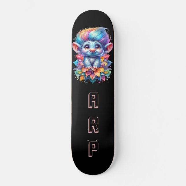 Skateboard *~* Cheveux Rainbow Troll AP89 Neon Initial (Recto)