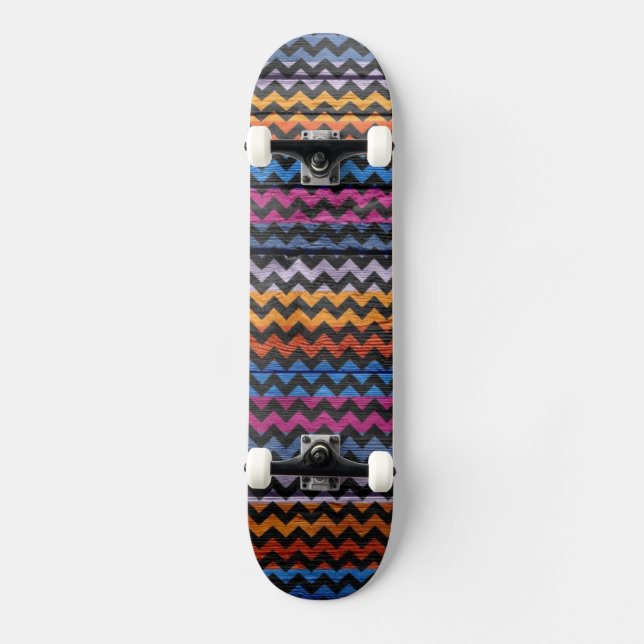 Skateboard Chevron en bois abstrait coloré #5 (Recto)