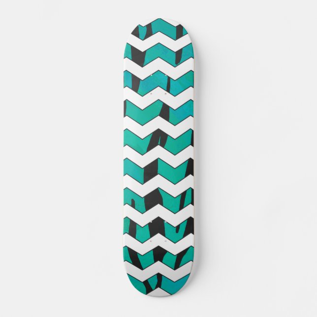 Skateboard Chevron Tiger noir et Turquoise (Recto)