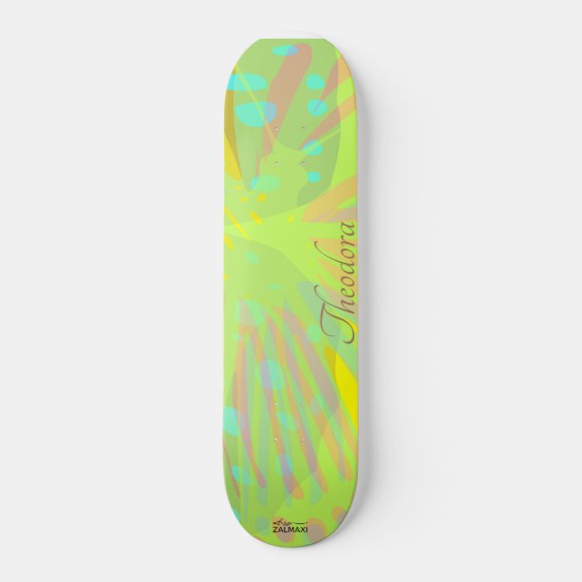 Skateboard Chic Abstrait Papillon or Jaune Violet Motif (Recto)