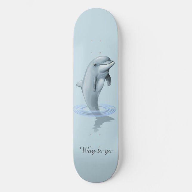 Skateboard Chic dauphin moderne et écriture sur fond bleu cla (Recto)