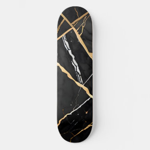 Skateboard Chic Elégant noir jaune or Faux Marble