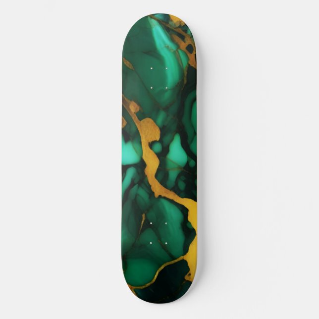Skateboard Chic Elegant vert foncé jaune Faux Marble (Recto)