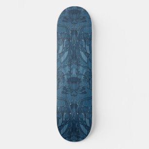 Skateboard Chic motif botanique Art nouveau Iris bleu