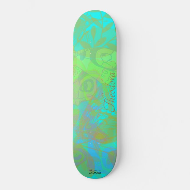 Skateboard Chic Motif d'Aquamarine à papillon d'or (Recto)