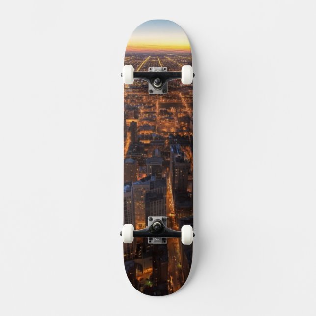 Skateboard Chicago du centre au coucher du soleil (Recto)