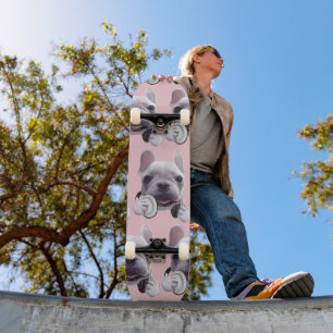 Skateboard Chien de taureau français avec casque
