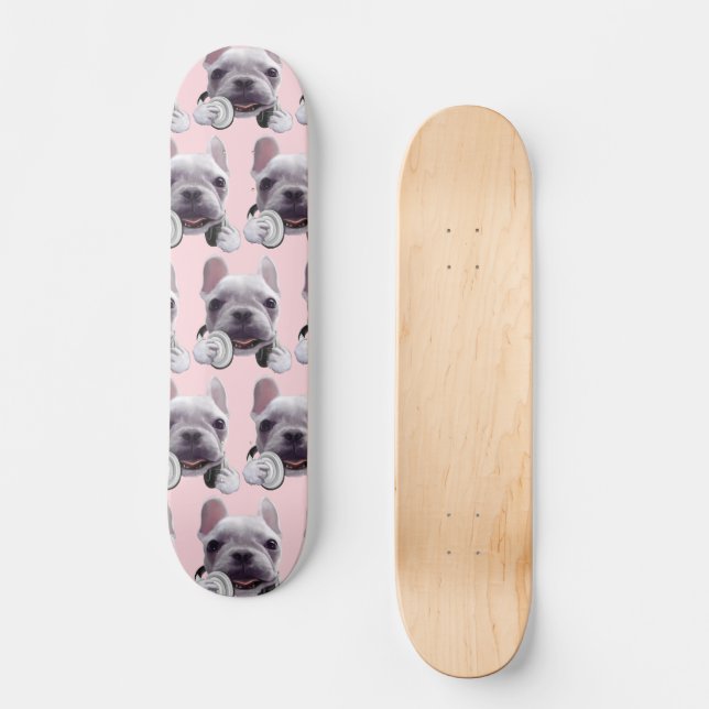 Skateboard Chien de taureaux français avec casque Illustratio (Recto)