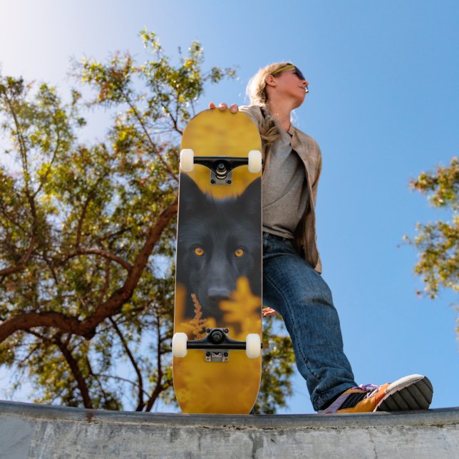 Skateboard Chien noir aux yeux d'or étonnants (Extérieur 1)