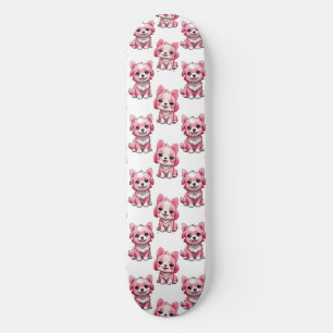 Skateboard Chien rose Motif design - blanc