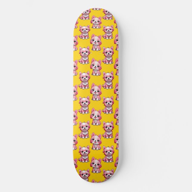 Skateboard Chien rose Motif design - Jaune (Recto)