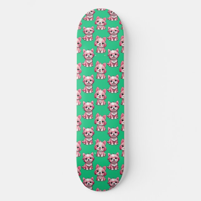 Skateboard Chien rose Motif design - Vert (Recto)