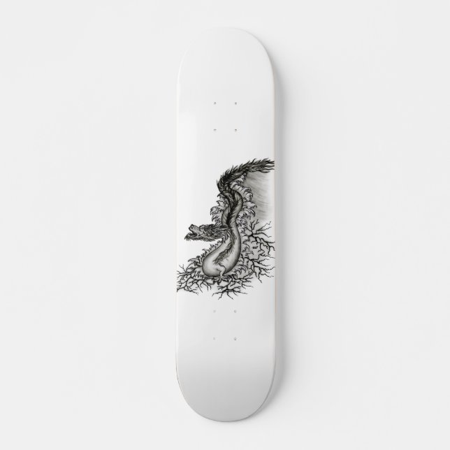 Skateboard Chine Dragon, noir et blanc Design en Tattoostyl (Devant)