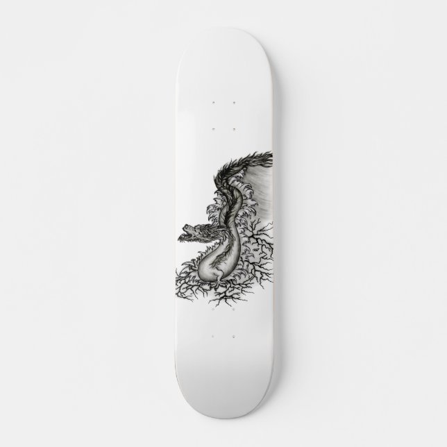 Skateboard Chine Dragon, noir et blanc Design en Tattoostyl (Devant)