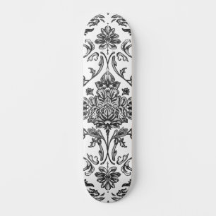 Skateboard Chinoiserie Florale Noir & Blanc Aquarelle