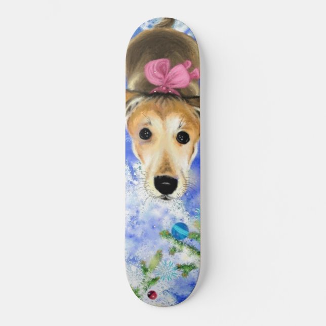 Skateboard Chiot Avec Ruban Rose - Mignonne - (Recto)