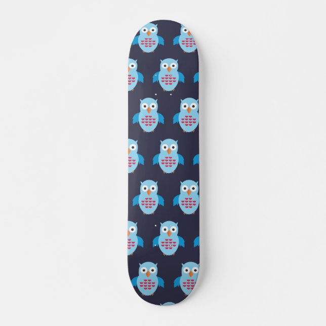 Skateboard Chouette bleue et rouge (Devant)