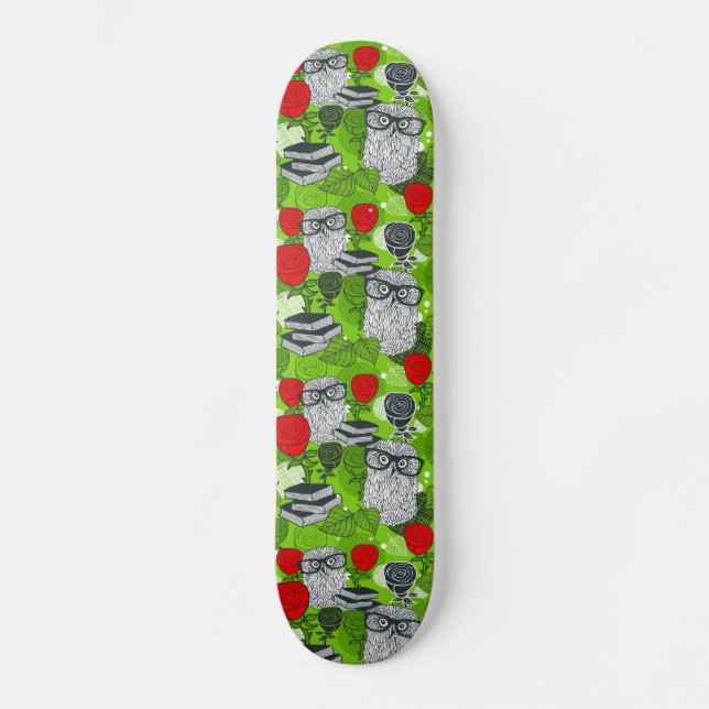 Skateboard Chouette en roses rouges (Recto)