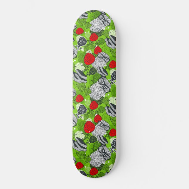 Skateboard Chouette en roses rouges (Recto)