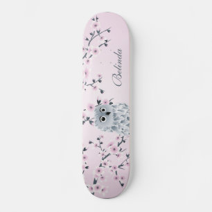 Skateboard Chouette mignonne Cerisier rose Fleur Monogramme G