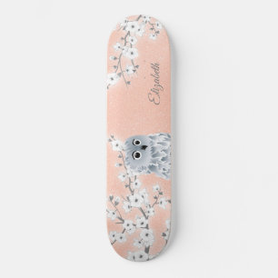 Skateboard Chouette Rose Parties scintillant or cerise fleurs