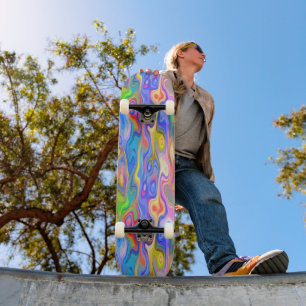 Skateboard Ciel bleu clair rose citron vert violet onette Art