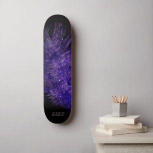 Skateboard *~* Ciel de minuit Boho Plumes cosmiques violet