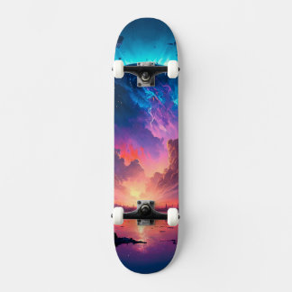 Skateboard Ciel et planète empli de couleurs épiques dans l'e