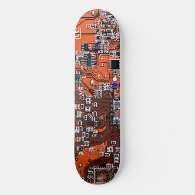 Skateboard Circuit imprimé de geek informatique orange (Recto)