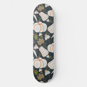 Skateboard Citrouille continu motif floral noir et blanc