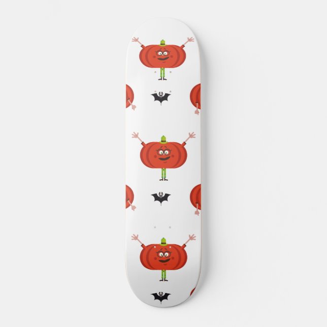 Skateboard Citrouilles d'halloween mignonnes, araignée et mot (Recto)