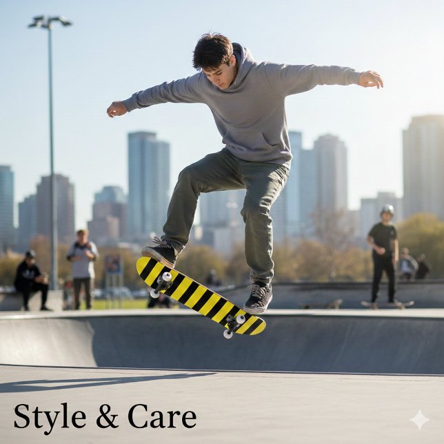 Skateboard Classique rayé jaune vif et noir (Classic Bright Yellow and Black Striped Skateboard)