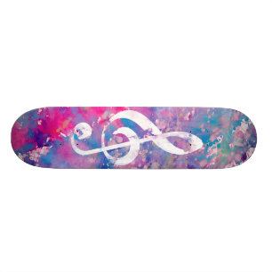 Skateboard Clef triple d'aquarelle de peinture de note bleue