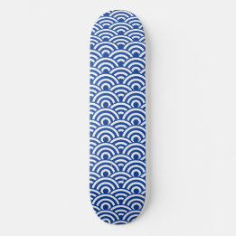 Skateboard Cobalt Bleu Blanc Japonais Vague Motif