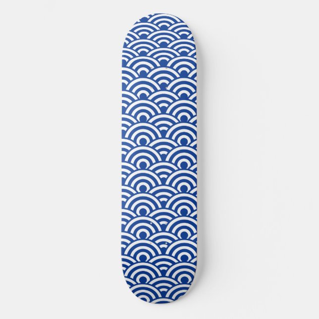 Skateboard Cobalt Bleu Blanc Japonais Vague Motif (Recto)