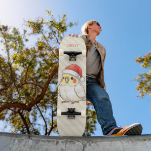 Skateboard Cockatiel de Noël personnalisé portant un chapeau 