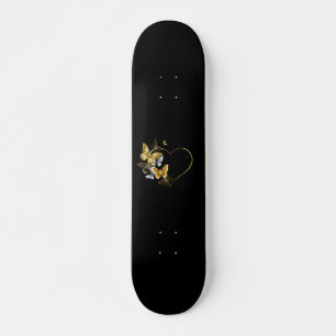 Skateboard Coeur aux papillons d'or