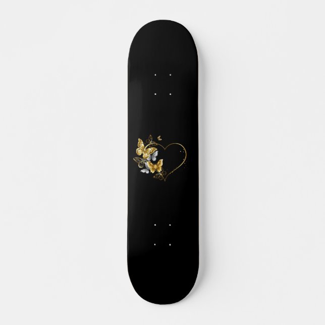 Skateboard Coeur aux papillons d'or (Devant)