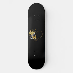Skateboard Coeur aux papillons d'or