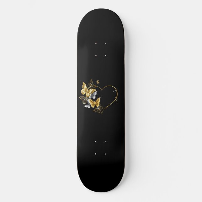 Skateboard Coeur aux papillons d'or (Recto)