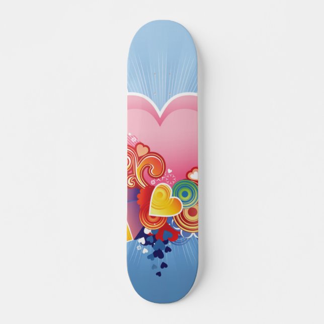 Skateboard Coeur de rose de ciel bleu (Devant)
