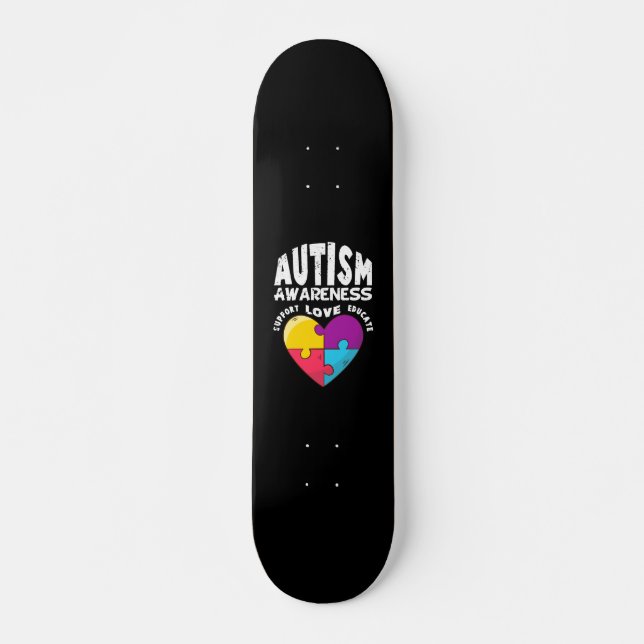 Skateboard Coeur de sensibilisation sur l'autisme (Devant)