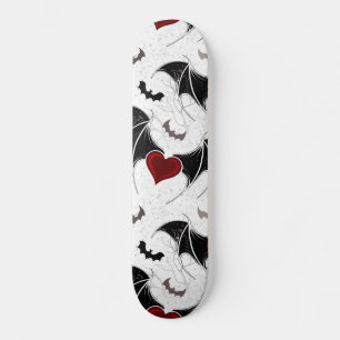 Skateboard Coeur d'Halloween avec ailes de chauve-souris noir