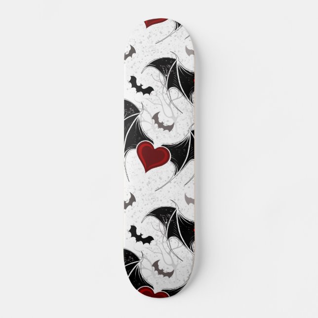 Skateboard Coeur d'Halloween avec ailes de chauve-souris noir (Recto)
