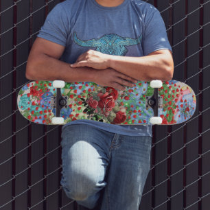 Skateboard Coeur floral sur collage