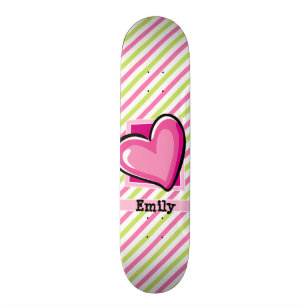 Skateboard Coeur mignon sur les rayures rose et vert citron